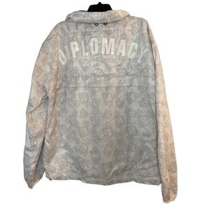 Diplomacy White Panda Logo Print Track Jacket Size XXL Hoodie Funnel Neck